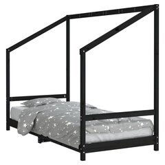 Bērnu gultas rāmis, melns, 90x200 cm, priedes masīvkoks цена и информация | Детские кровати | 220.lv