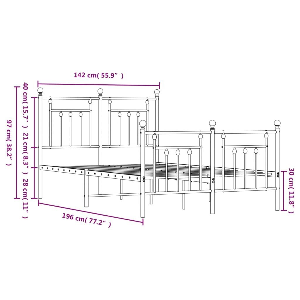 Gultas rāmis ar galvgali un kājgali, balts metāls, 135x290 cm cena un informācija | Gultas | 220.lv