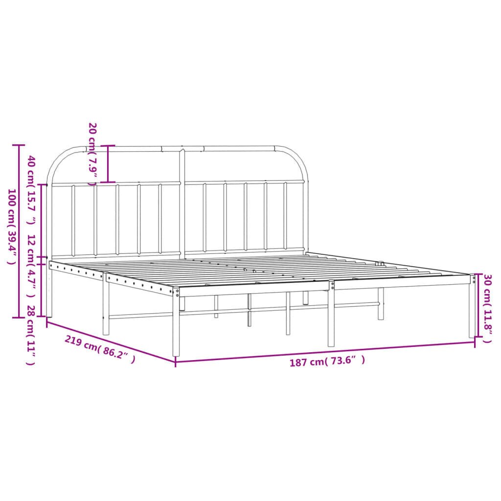 Gultas rāmis ar galvgali, melns metāls, 183x213 cm cena un informācija | Gultas | 220.lv