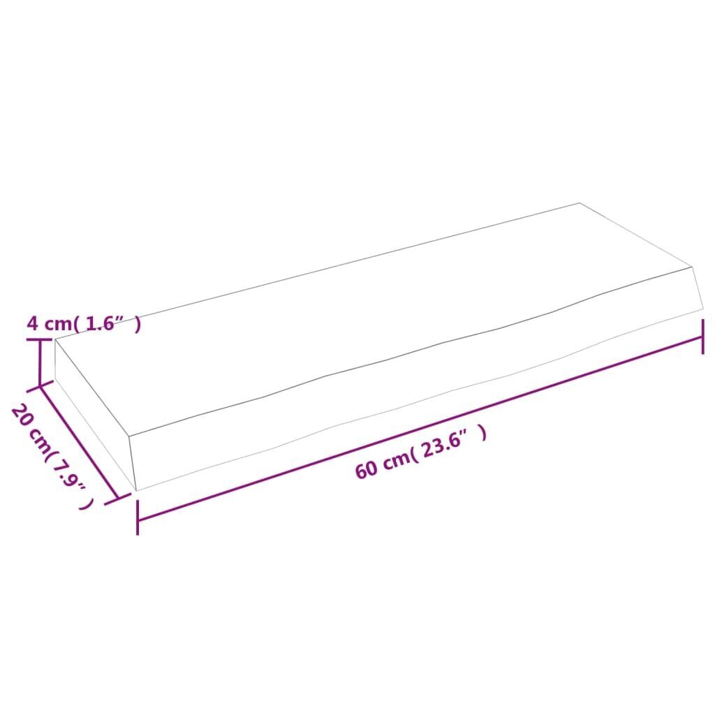 Sienas plaukts, 60x20x4 cm, neapstrādāts ozola masīvkoks цена и информация | Plaukti | 220.lv