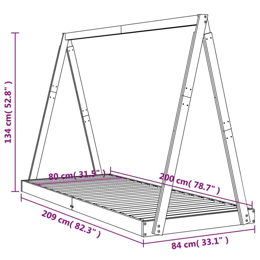 Bērnu gultas rāmis, 80x200 cm, priedes masīvkoks cena un informācija | Bērnu gultas | 220.lv