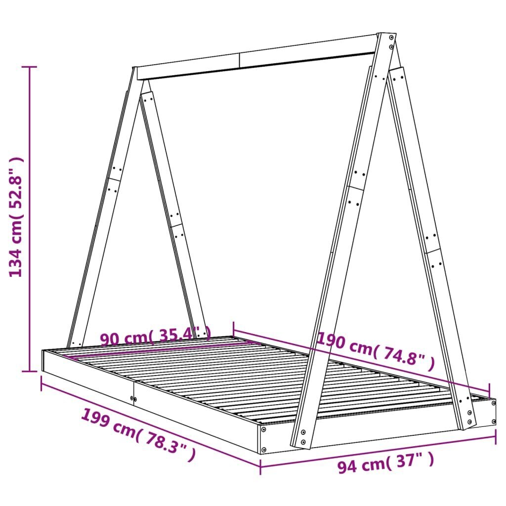 Bērnu gultas rāmis, 90x190 cm, priedes masīvkoks cena un informācija | Bērnu gultas | 220.lv