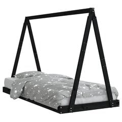 Bērnu gultas rāmis, melns, 90x200 cm, priedes masīvkoks cena un informācija | Bērnu gultas | 220.lv