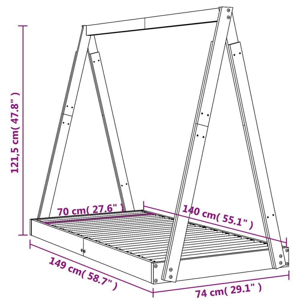 Bērnu gultas rāmis, priedes masīvkoks, 70x140 cm cena un informācija | Bērnu gultas | 220.lv