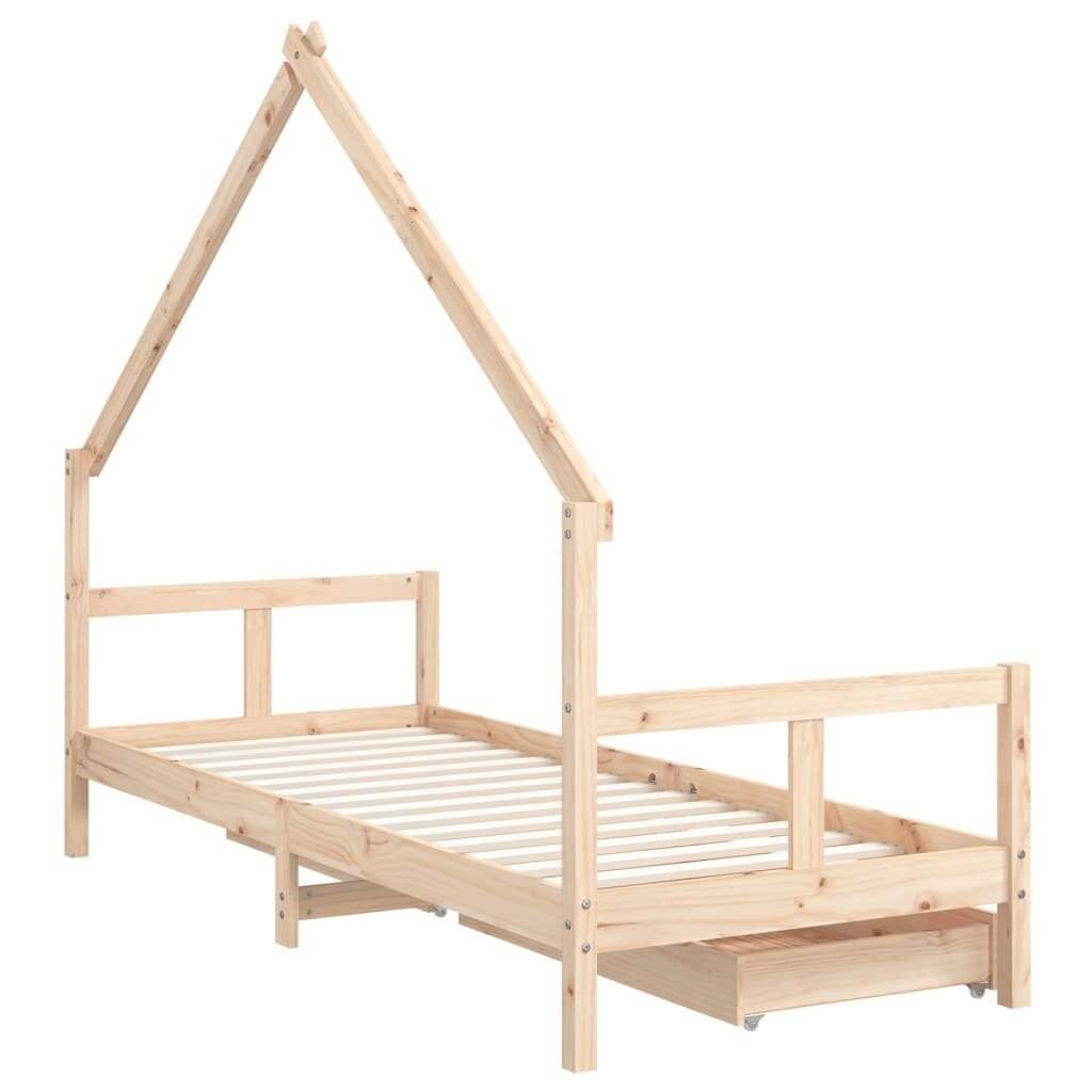 Bērnu gultas rāmis ar atvilktnēm, 80x200 cm, priedes masīvkoks cena un informācija | Bērnu gultas | 220.lv