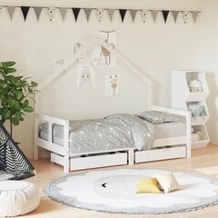 Bērnu gultas rāmis ar atvilktnēm, balts, priedes masīvkoks cena un informācija | Bērnu gultas | 220.lv