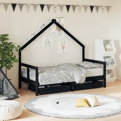 Bērnu gultas rāmis ar atvilktnēm, melns, priedes masīvkoks цена и информация | Детские кровати | 220.lv