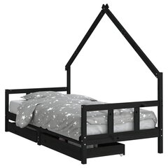 Bērnu gultas rāmis ar atvilktnēm, melns, priedes masīvkoks цена и информация | Детские кровати | 220.lv