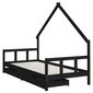 Bērnu gultas rāmis ar atvilktnēm, melns, priedes masīvkoks cena un informācija | Bērnu gultas | 220.lv