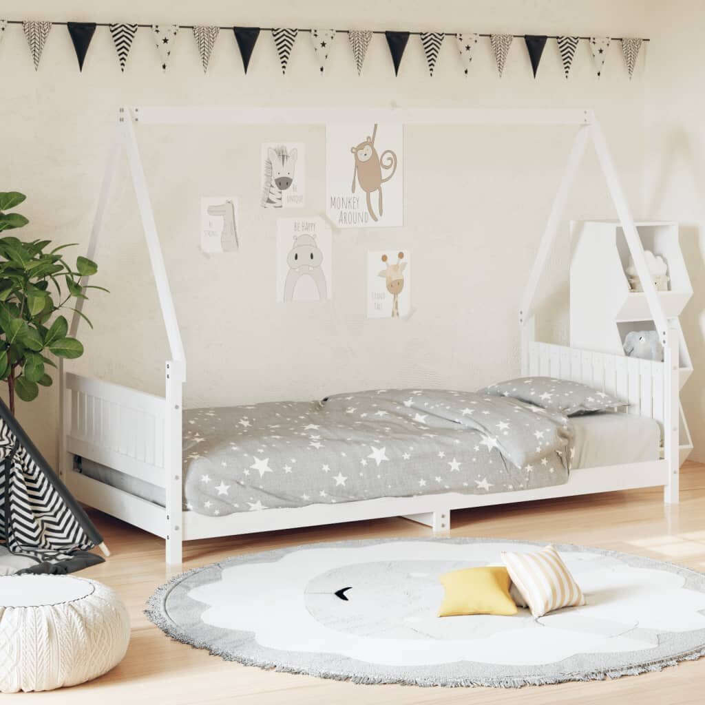 Bērnu gultas rāmis, balts, 90x200 cm, priedes masīvkoks cena un informācija | Bērnu gultas | 220.lv