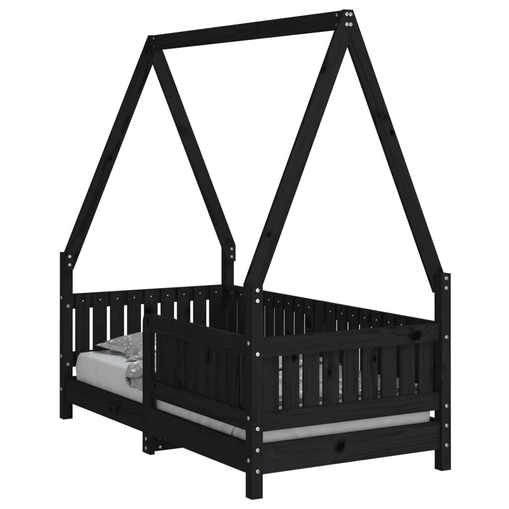 Bērnu gultas rāmis, melns, 70x140 cm, priedes masīvkoks cena un informācija | Bērnu gultas | 220.lv