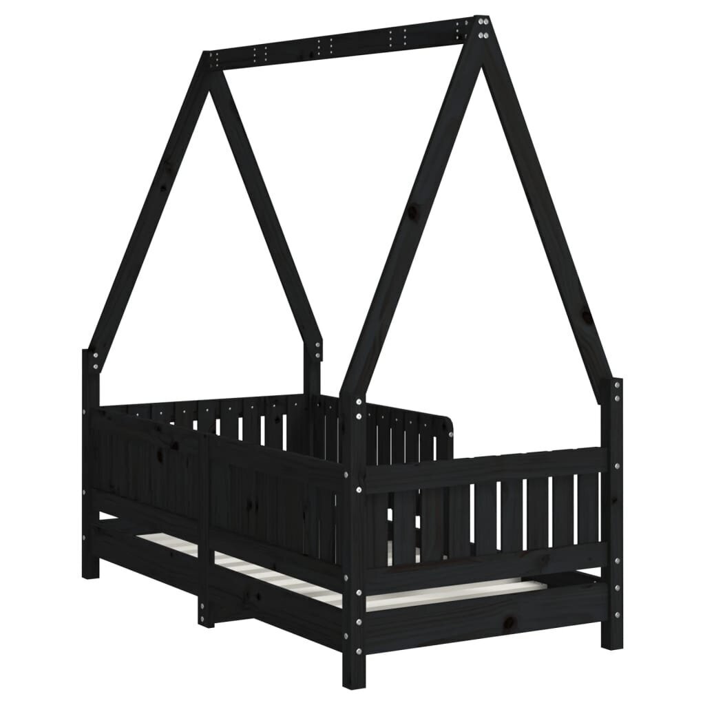 Bērnu gultas rāmis, melns, 70x140 cm, priedes masīvkoks цена и информация | Bērnu gultas | 220.lv