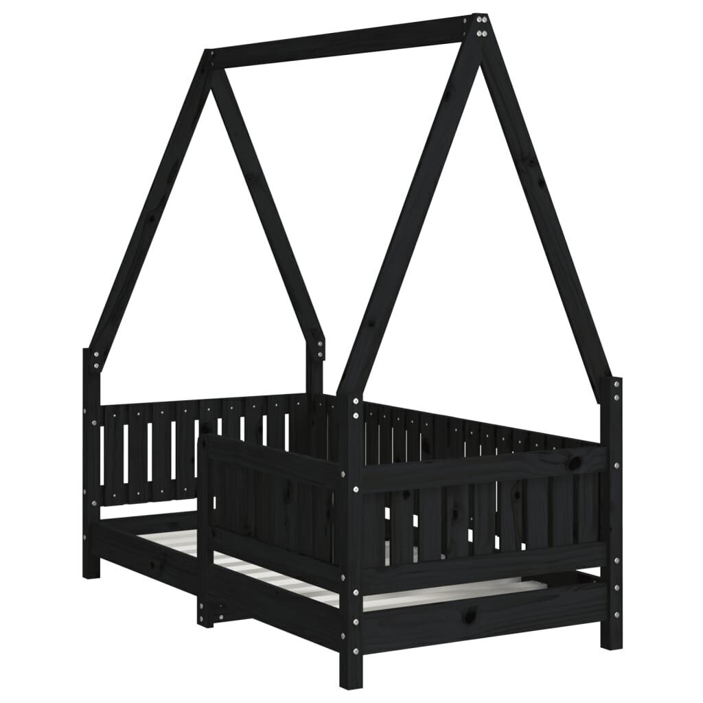 Bērnu gultas rāmis, melns, 70x140 cm, priedes masīvkoks цена и информация | Bērnu gultas | 220.lv