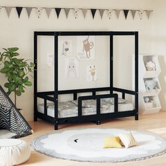 Bērnu gultas rāmis, melns, 70x140 cm, priedes masīvkoks цена и информация | Детские кровати | 220.lv