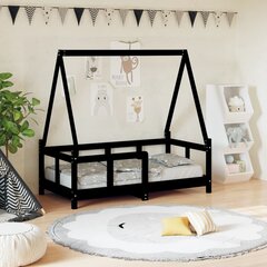 Bērnu gultas rāmis, melns, 70x140 cm, priedes masīvkoks цена и информация | Детские кровати | 220.lv