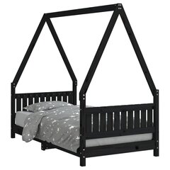 Bērnu gultas rāmis, melns, 80x160 cm, priedes masīvkoks цена и информация | Детские кровати | 220.lv