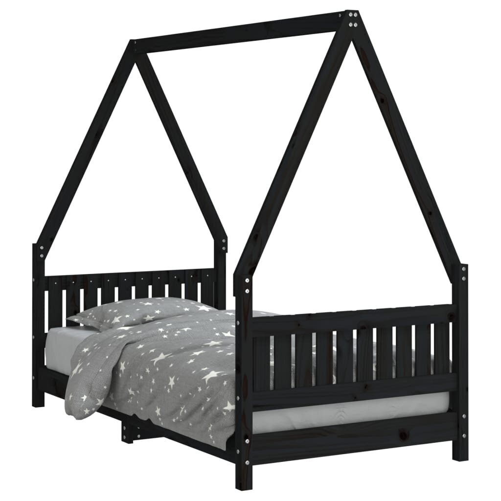 Bērnu gultas rāmis, melns, 80x160 cm, priedes masīvkoks цена и информация | Bērnu gultas | 220.lv