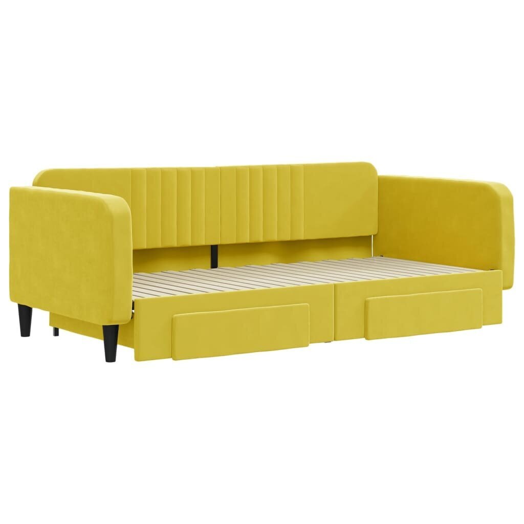 Izvelkams dīvāns ar atvilktnēm, dzeltens, 100x200 cm, samts cena un informācija | Gultas | 220.lv