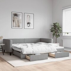 Izvelkams dīvāns ar atvilktnēm, gaiši pelēks, 100x200cm, audums cena un informācija | Gultas | 220.lv