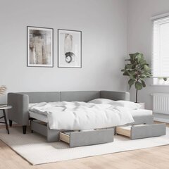 Izvelkams dīvāns ar atvilktnēm, gaiši pelēks, 90x200 cm, audums cena un informācija | Gultas | 220.lv