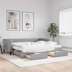 Izvelkams dīvāns ar atvilktnēm, gaiši pelēks, 90x200 cm, audums цена и информация | Кровати | 220.lv