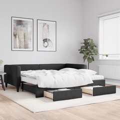 Izvelkams dīvāns ar atvilktnēm, melns, 100x200 cm, audums cena un informācija | Gultas | 220.lv
