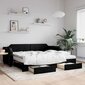 Izvelkams dīvāns ar atvilktnēm, melns, 90x190 cm, audums cena un informācija | Gultas | 220.lv