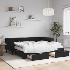 Izvelkams dīvāns ar atvilktnēm, melns, 90x190 cm, samts cena un informācija | Gultas | 220.lv