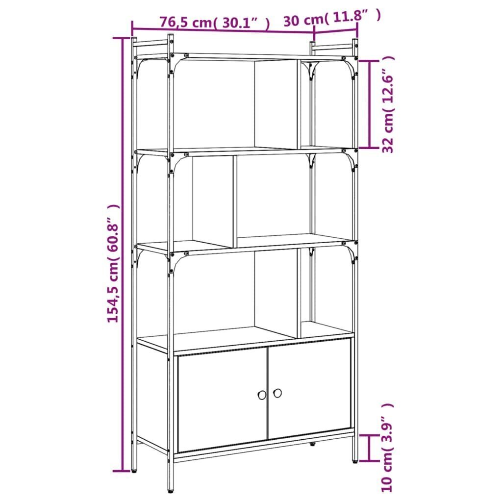 Grāmatu plaukts ar durvīm, ozola krāsa, 76,5x30x154,5 cm, koks цена и информация | Plaukti | 220.lv