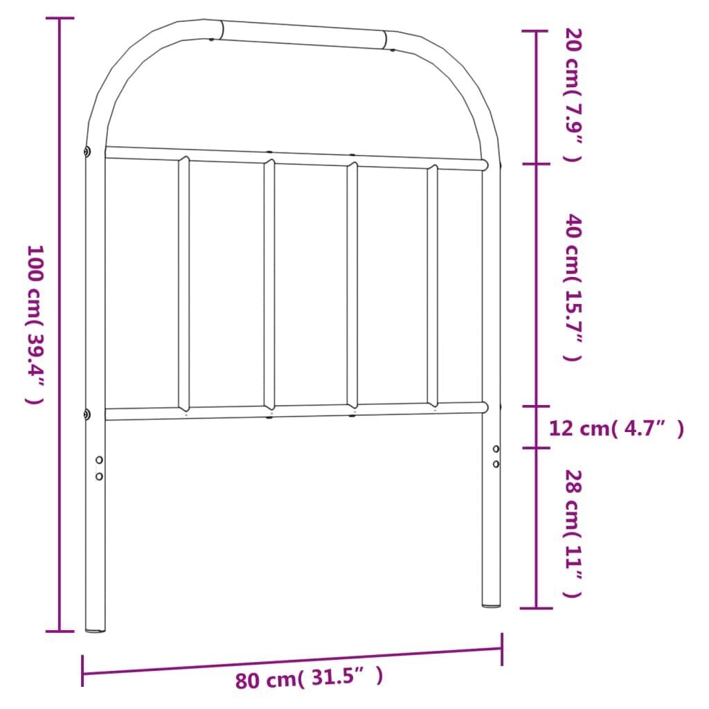 Gultas galvgalis, metāls, melns, 75 cm cena un informācija | Gultas | 220.lv