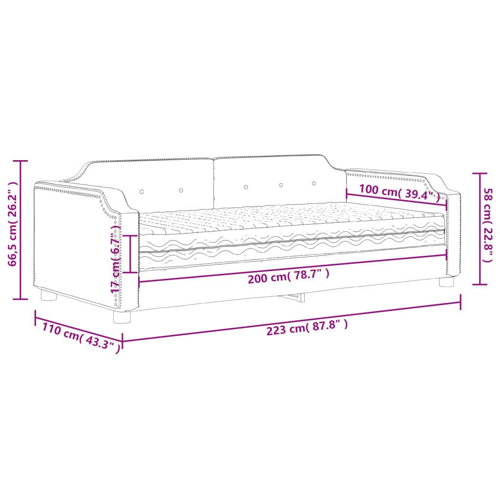 Dīvāngulta ar matraci, pelēkbrūns audums, 100x200 cm cena un informācija | Gultas | 220.lv