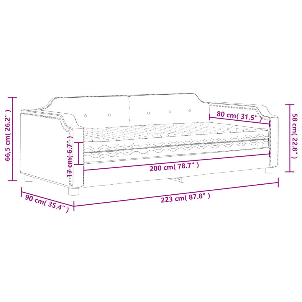 Dīvāngulta ar matraci, pelēkbrūns audums, 80x200 cm cena un informācija | Gultas | 220.lv