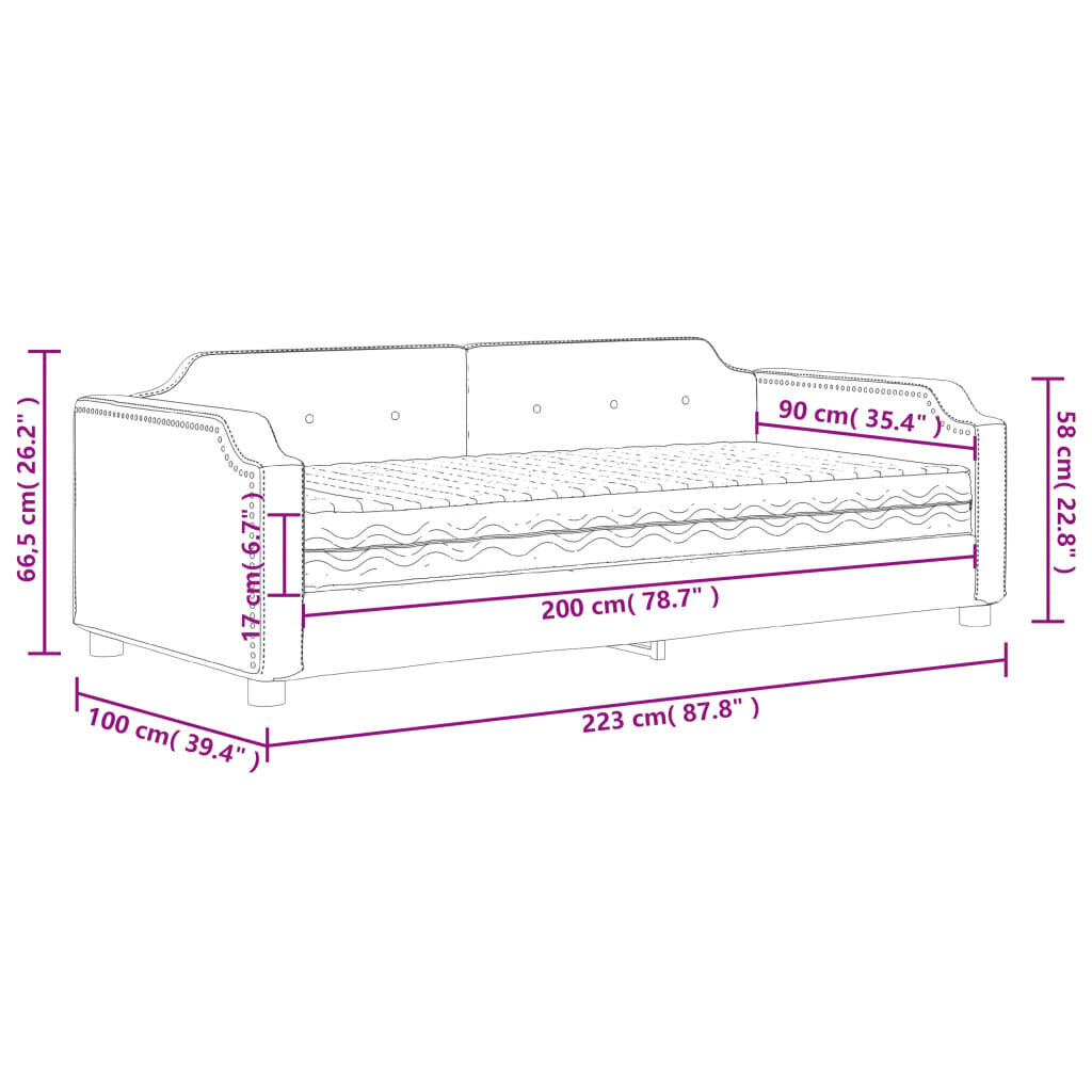 Dīvāngulta ar matraci, tumši pelēks audums, 90x200 cm cena un informācija | Gultas | 220.lv