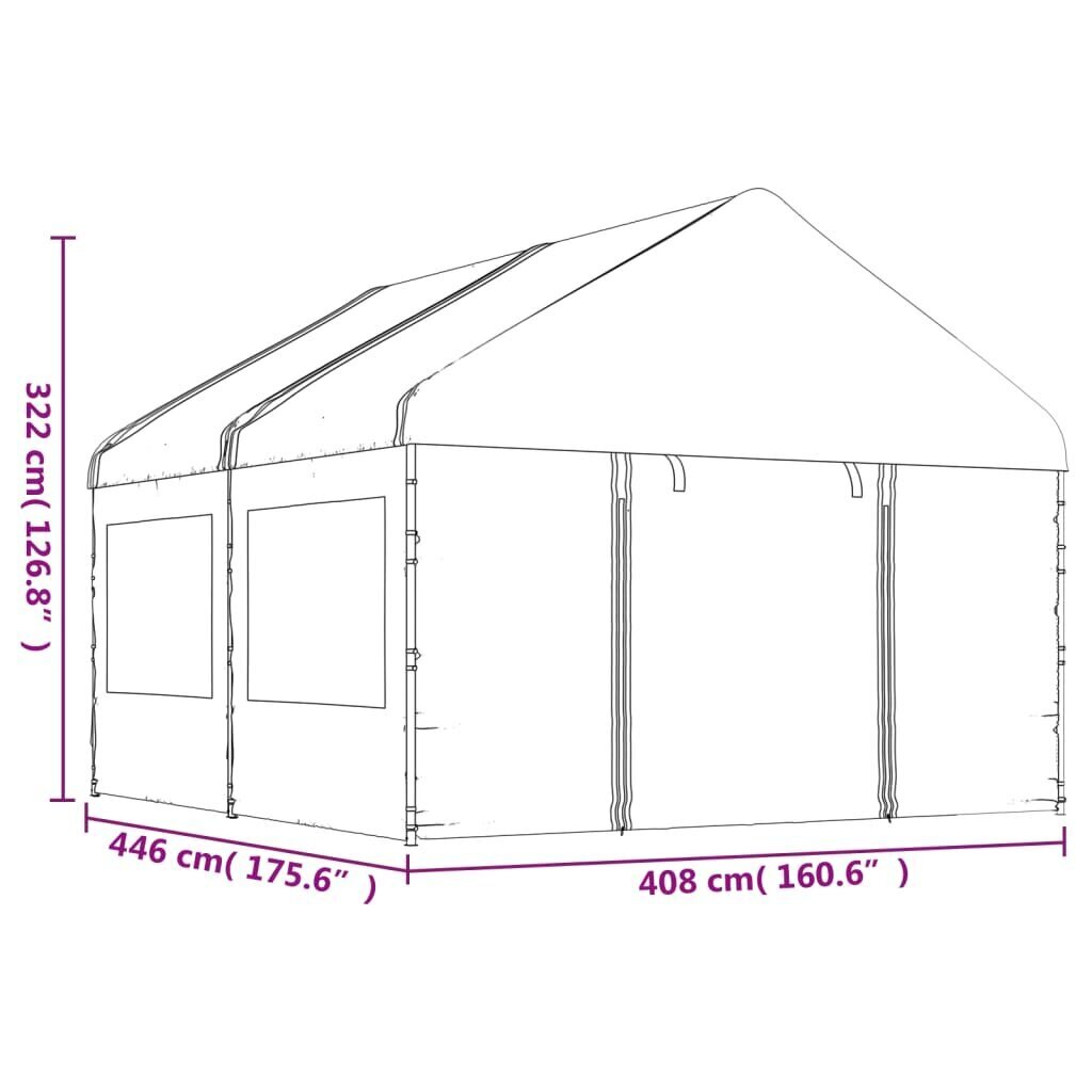 Nojume ar jumtu, balta, 4,46x4,08x3,22 m , polietilēns cena un informācija | Dārza nojumes un lapenes | 220.lv