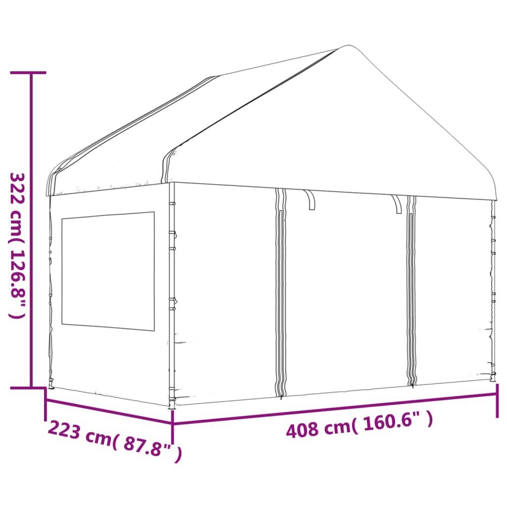 Nojume ar jumtu, balta, 4,46x4,08x3,22 m , polietilēns cena un informācija | Dārza nojumes un lapenes | 220.lv