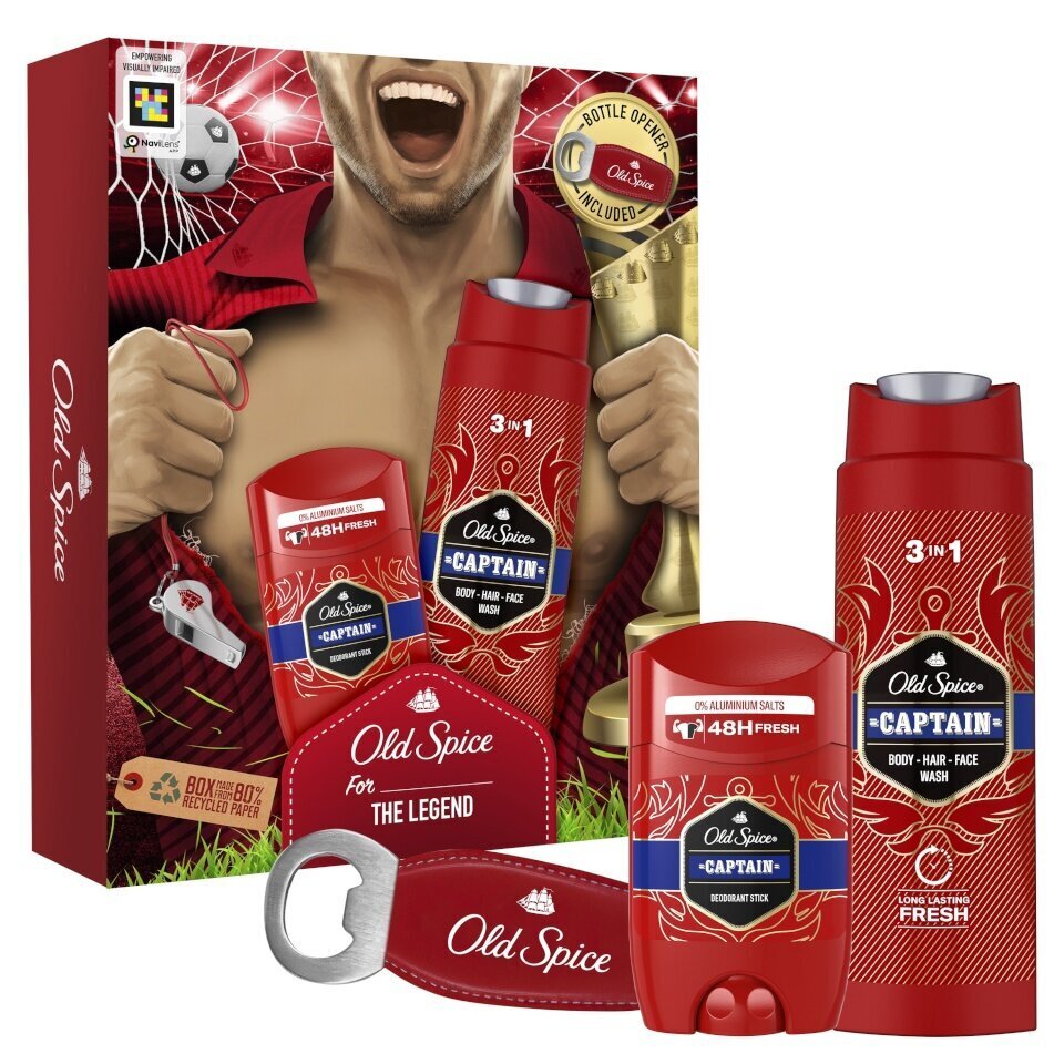 Dāvanu komplekts Old Spice Footballer Captain's Stick vīriešiem: dezodorants, 50 ml + dušas želeja, 250 ml + attaisāmais cena un informācija | Dezodoranti | 220.lv
