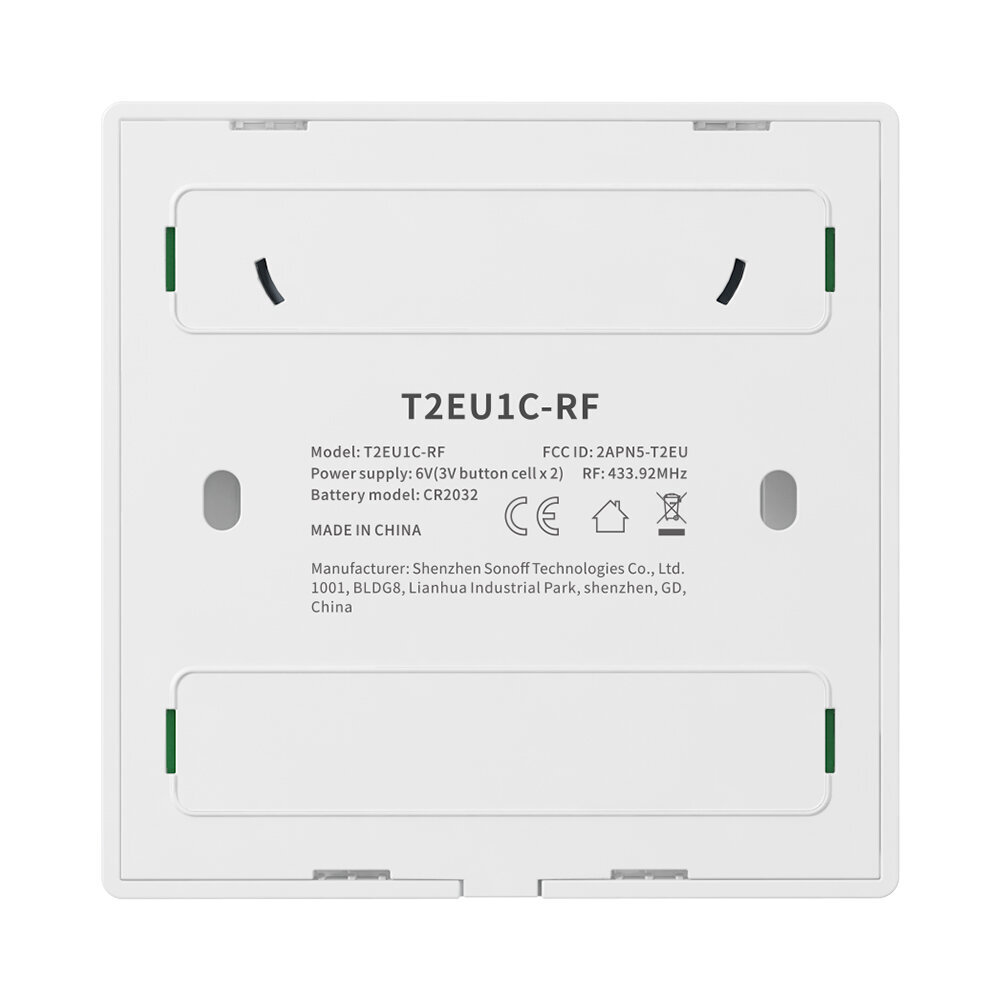 SONOFF T2 EU 1C RF (86 veida) RF 433MHz bezvadu sienas paneļa pārklājums, 1 grupa. cena un informācija | Elektrības slēdži, rozetes | 220.lv