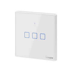 3-кнопочныйовый умный WiFi + RF настенный сенсорный выключатель для света Sonoff TX T2 EU 3C (белый, с рамкой) цена и информация | Электрические выключатели, розетки | 220.lv