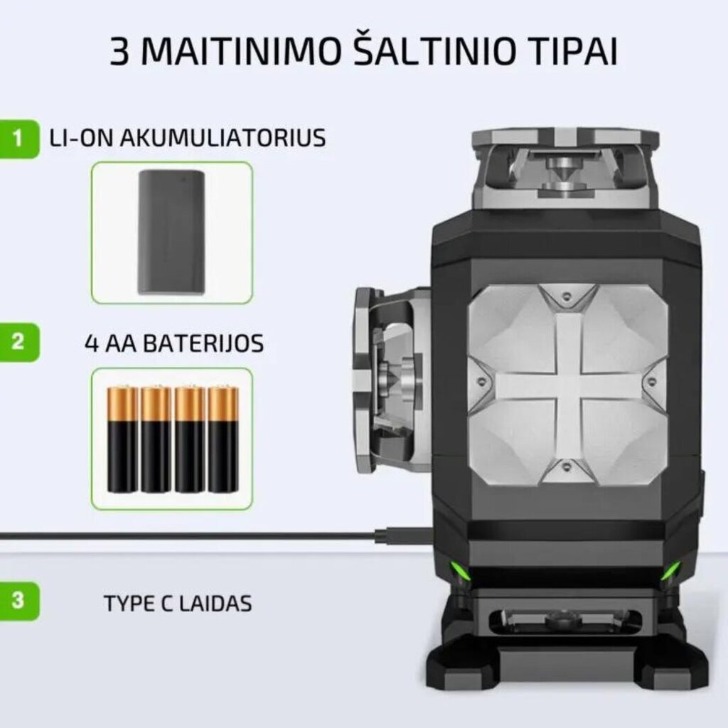 Lāzera līmenis Huepar 4D (S04CG), Zaļais cena un informācija | Rokas instrumenti | 220.lv