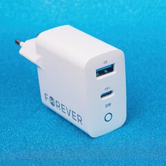 Forever TC-06-33AC GaN PD QC charger 1x USB-C 1x USB 33W white цена и информация | Зарядные устройства для телефонов | 220.lv