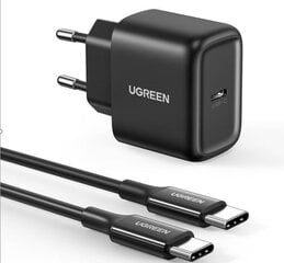 Wall charger UGREEN CD250, 25W, USB-C (black) + USB-C to USB-C cable, 2m (black) цена и информация | Зарядные устройства для телефонов | 220.lv