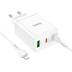 Сетевая зарядка Hoco N33 1xUSB-A/2xType-C 35W белая цена и информация | Зарядные устройства для телефонов | 220.lv