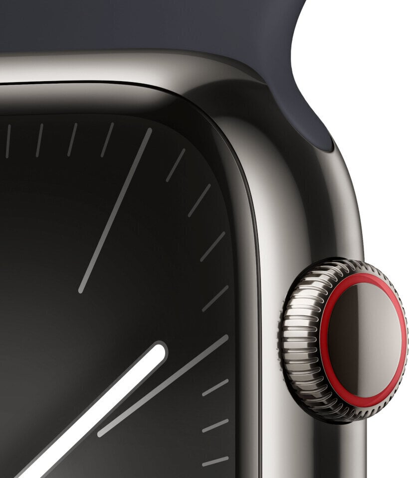 Apple Watch Series 9 GPS + Cellular 45mm Graphite Stainless Steel Case with Midnight Sport Band - M/L MRMW3KS/A cena un informācija | Viedpulksteņi (smartwatch) | 220.lv