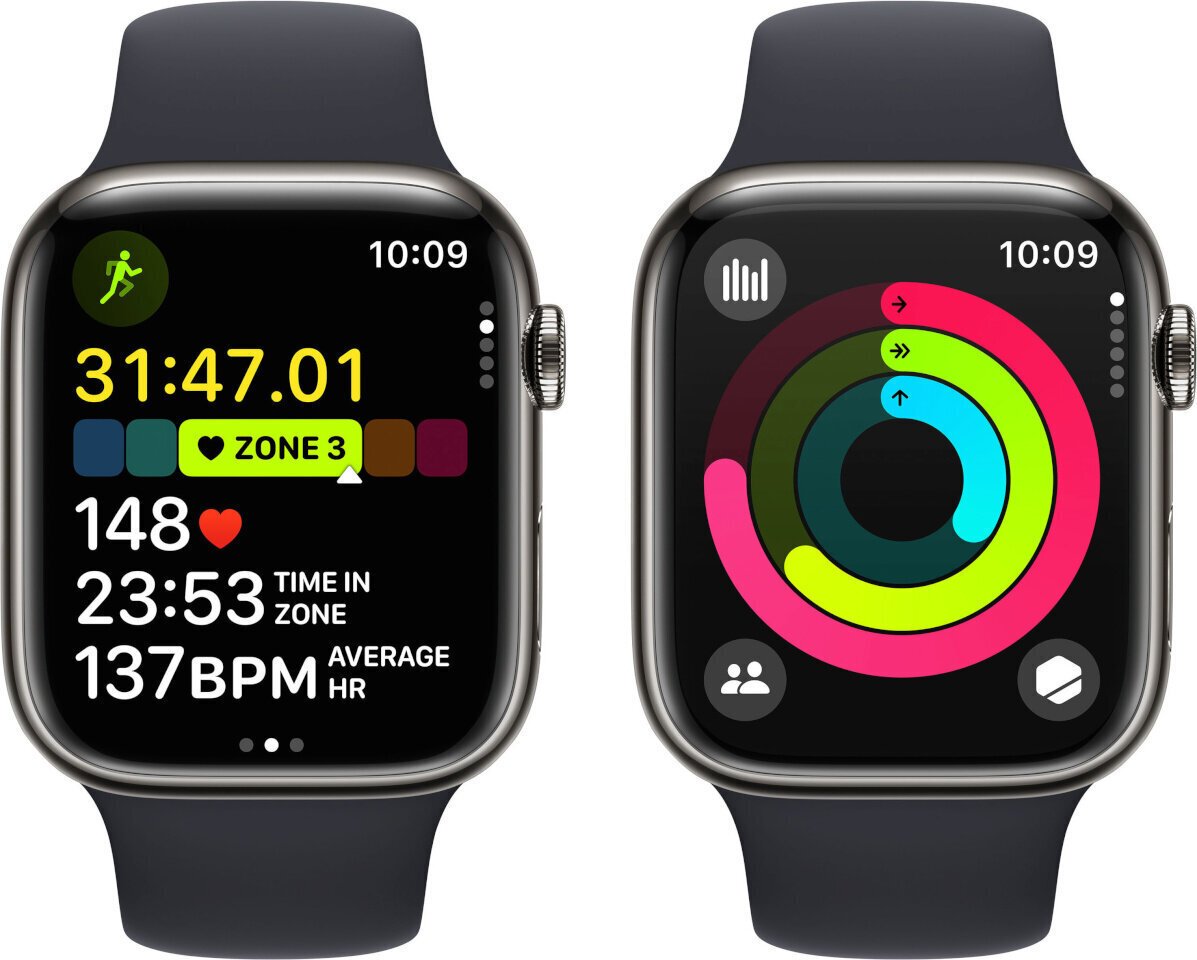 Apple Watch Series 9 GPS + Cellular 45mm Graphite Stainless Steel Case with Midnight Sport Band - M/L MRMW3KS/A цена и информация | Viedpulksteņi (smartwatch) | 220.lv