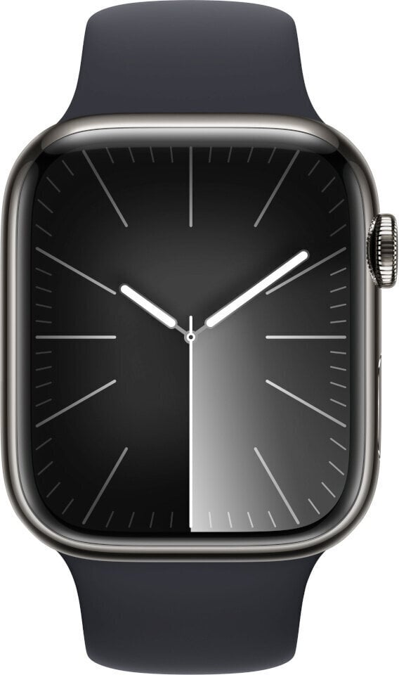 Apple Watch Series 9 GPS + Cellular 45mm Graphite Stainless Steel Case with Midnight Sport Band - M/L MRMW3KS/A cena un informācija | Viedpulksteņi (smartwatch) | 220.lv