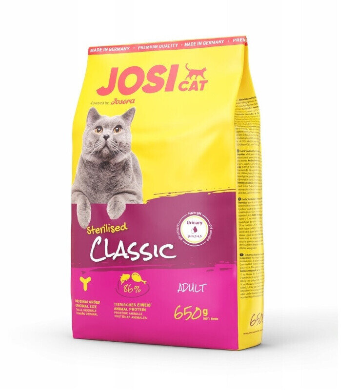 Josera JosiCat Classic sterilizētiem kaķiem, 650 g цена и информация | Sausā barība kaķiem | 220.lv