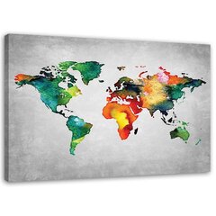 Glezniecība uz audekla, Krāsaina pasaules karte uz betona цена и информация | Картины | 220.lv
