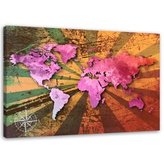 Glezniecība uz audekla, Rozā vintage pasaules karte cena un informācija | Gleznas | 220.lv