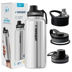 Термобутылка Wessper ActiveMax Steeline, 1 л, серебро цена и информация | Бутылки для воды | 220.lv