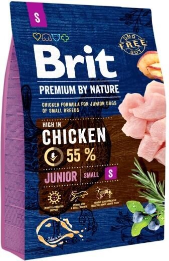 Brit Premium By Nature Junior S mazu šķirņu jauniem kucēniem, ar vistas gaļu, 3 kg цена и информация | Sausā barība suņiem | 220.lv